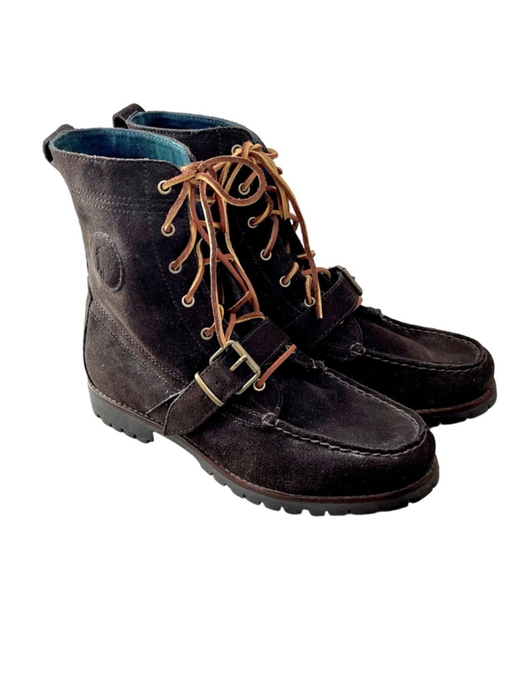 Polo Ralph Lauren Brown Suede Ranger Boots Men’s 9D Plaid Lining Lace Up